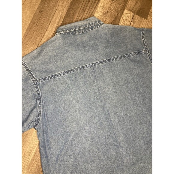 Vintage Women’s L Embroidered American Flag Heart Button Up Jean Denim SS Shirt - Picture 7 of 8